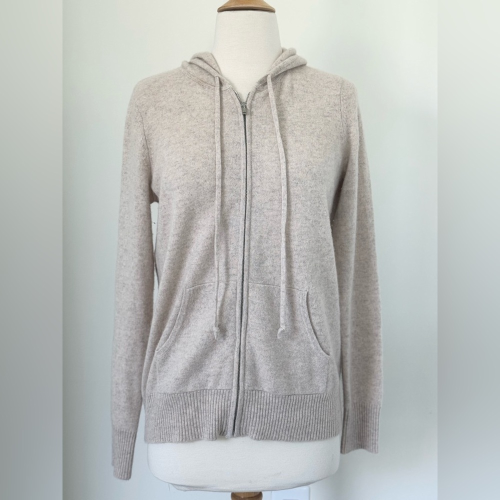 C by Bloomingdale's Cashmere Zip Hoodie Swester Size Small Heather beige